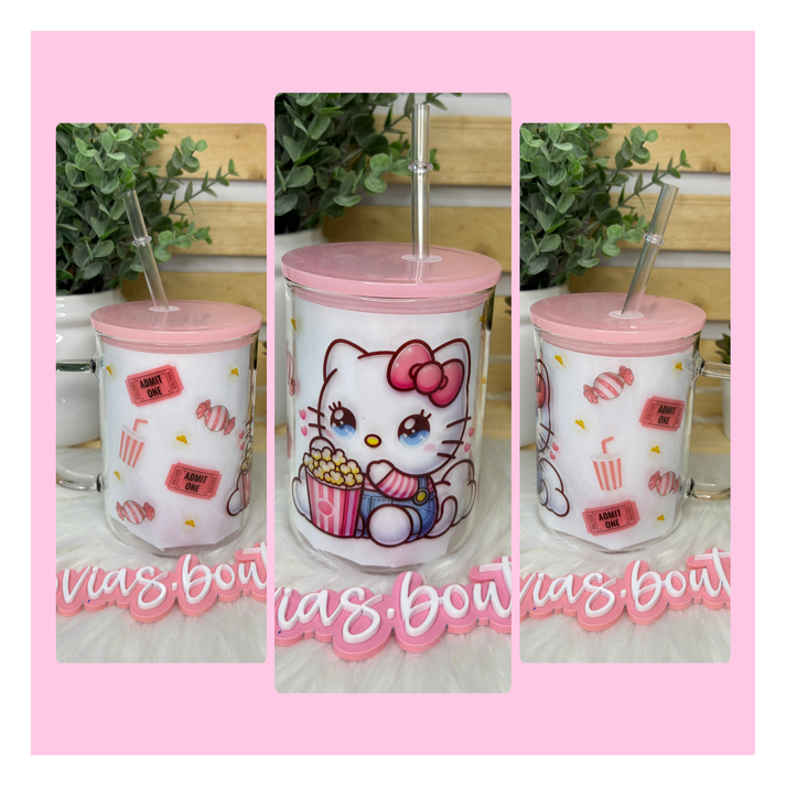 17oz CLEAR GLASS MUGS HK KITTY MOVIE NIGHT