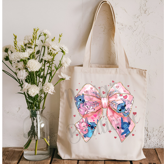 Blue Alien Bow Tote Bag
